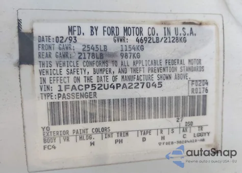 1993 Ford Taurus Gl z USA, uszkodzony, nr VIN 1FACP52U4PA227045